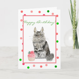 Grijze kat met cupcake van de kat-verjaardagskaart kaart