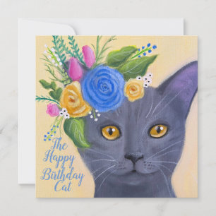 Grijze kat met Flowers Whimsical Art