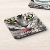 Grijze kat met gele groene verf bier onderzetter (Linkerzijde)