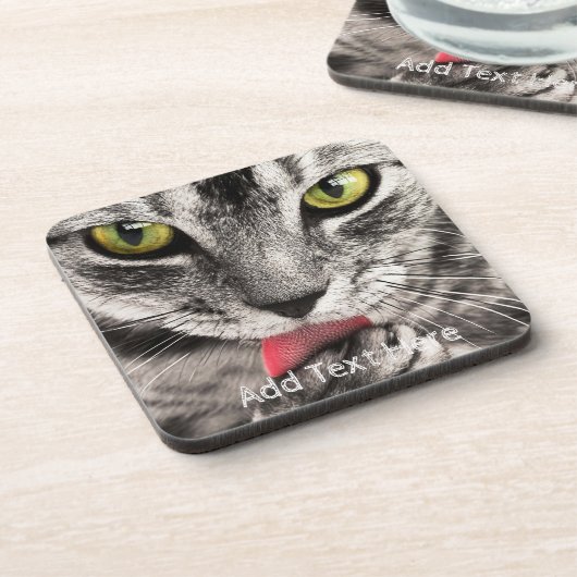 Grijze kat met gele groene verf bier onderzetter (Linkerzijde)