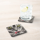 Grijze kat met gele groene verf bier onderzetter (Rechterzijde)