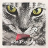 Grijze kat met gele groene verf glazen onderzetter (Voorkant)