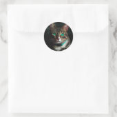 Grijze kat met groene ogen ronde sticker (Tas)