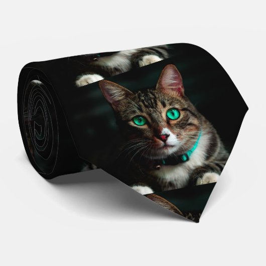 Grijze kat met groene ogen stropdas (Opgerold)