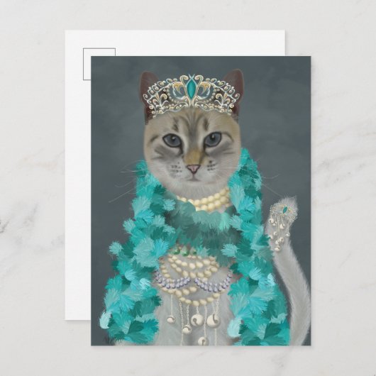 Grijze kat | Met het bellenportret toegevoegd | Briefkaart (Voorkant / Achterkant)