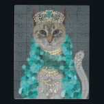 Grijze kat | Met het bellenportret toegevoegd | Puzzel<br><div class="desc">Deze afdruk van een kat,  gekleed in een vederboe,  juwelen en tiara | Door Fab Funky</div>
