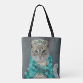 Grijze kat | Met het bellenportret toegevoegd Tote Bag (Achterkant)