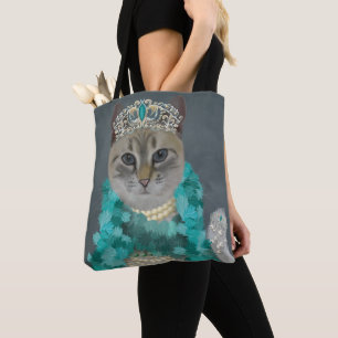 Grijze kat   Met het bellenportret toegevoegd Tote Bag