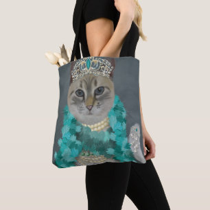 Grijze kat   Met het bellenportret toegevoegd   Tote Bag