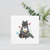 Grijze kat met kerstviering LIghts Feestdagenkaart (Staand voorkant)