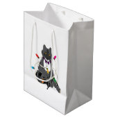 Grijze kat met kerstviering LIghts Medium Cadeauzakje (Voorkant Gekanteld)