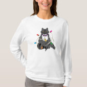 Grijze kat met kerstviering LIghts T-shirt (Voorkant)