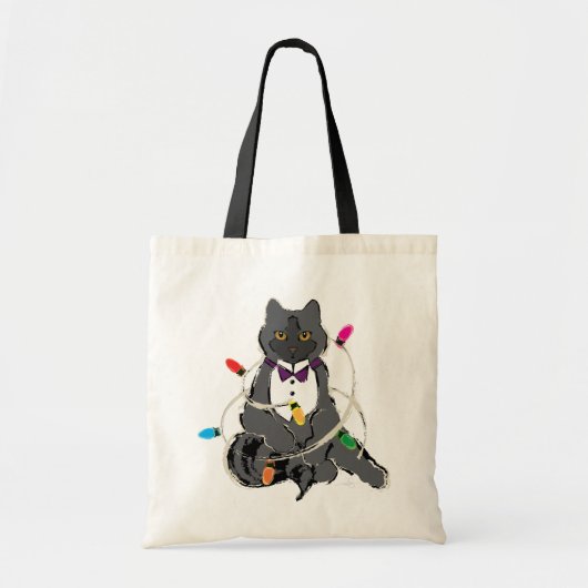 Grijze kat met kerstviering LIghts Tote Bag (Voorkant)