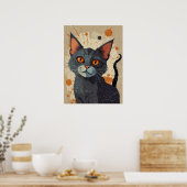 Grijze kat met kleurrijke vormen poster (Keuken)