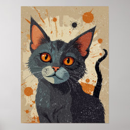 Grijze kat met kleurrijke vormen poster