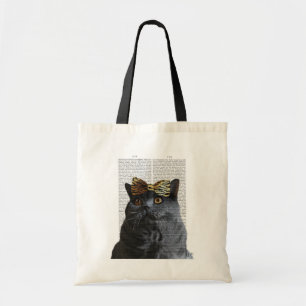 Grijze kat met luipaard tote bag