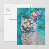 Grijze kat met melk briefkaart (Voorkant / Achterkant)
