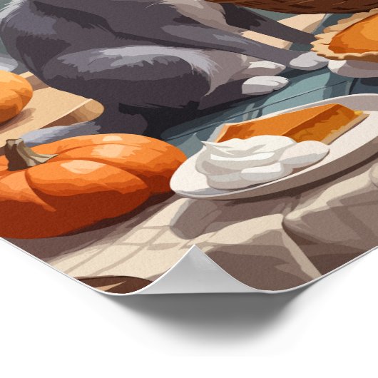 Grijze kat met pompoentaart poster (Hoek)