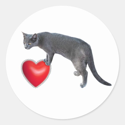 Grijze kat met rode hart Stickers (Voorkant)