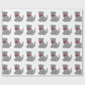 Grijze kat met rood krulpapier cadeaupapier (Vlak)