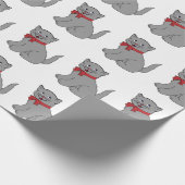 Grijze kat met rood krulpapier cadeaupapier (Hoek)