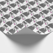 grijze kat met roze boog cadeaupapier (Hoek)