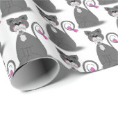 grijze kat met roze boog cadeaupapier (Rol Hoek)