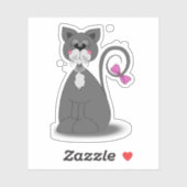 grijze kat met roze boog sticker (Vel)