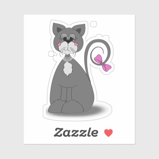 grijze kat met roze boog sticker (Vel)