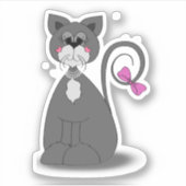 grijze kat met roze boog sticker (Voorkant)