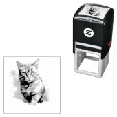 Grijze Kat met waterverf achtergrond Zelfinktende Stempel (In situ)