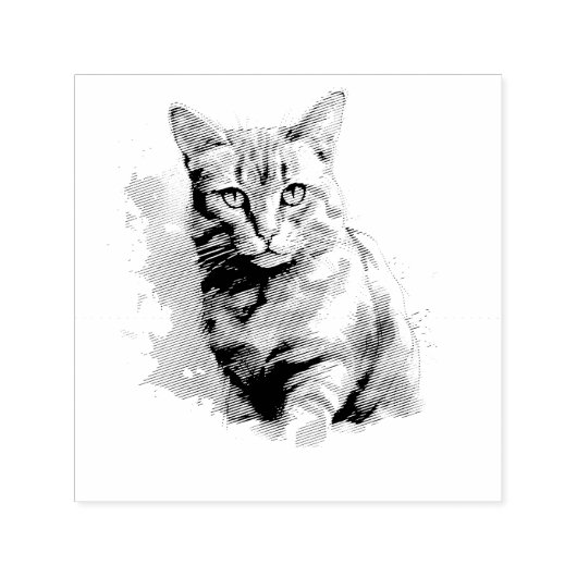Grijze Kat met waterverf achtergrond Zelfinktende Stempel (Design)