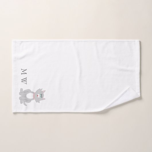 Grijze kat ontwerp monogram bad handdoek (Handdoek)