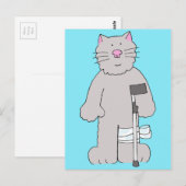 Grijze kat op kruk knie chirurgie herstel briefkaart (Voorkant / Achterkant)