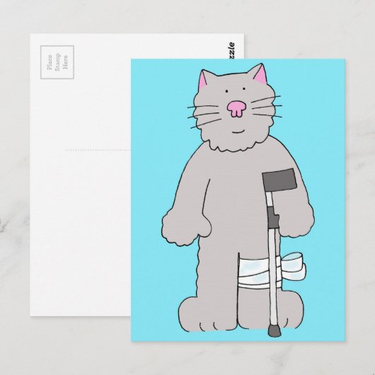 Grijze kat op kruk knie chirurgie herstel briefkaart (Voorkant / Achterkant)