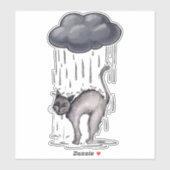 Grijze kat op regenachtige dag sticker (Vel)
