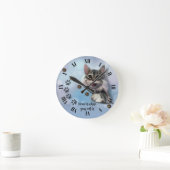 Grijze kat pikt uit zak ronde klok (Huis)