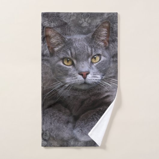 Grijze kat portret bad handdoek (Handdoek)