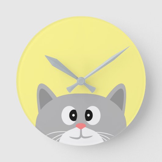Grijze kat ronde klok (Voorkant)