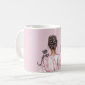 Grijze Kat Roze Strik Vrouwelijk Koffiemok (Voorkant links)