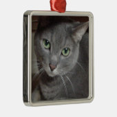 Grijze kat Russisch Blauw Metalen Ornament (Rechts)