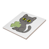 Grijze Kat Shamrock Klaver Charme Tegeltje (Zijkant)