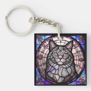 Grijze Kat Sleutelhanger