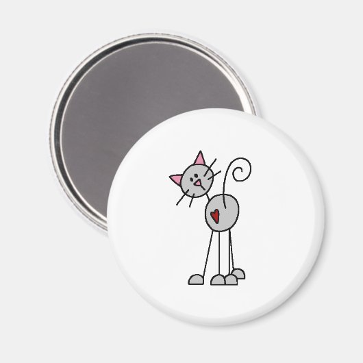 Grijze Kat Stick Figuur Magneet (Voorkant / Achterkant)