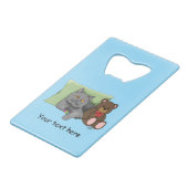 Grijze Kat Teddy Bear Creditkaart Flessenopener (Voorkant Gekanteld)