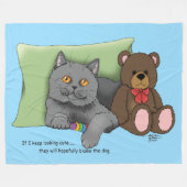 Grijze Kat Teddy Bear Fleece Deken (Voorkant (Horizontaal))