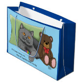 Grijze Kat Teddy Bear Groot Cadeauzakje (Voorkant Gekanteld)