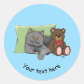 Grijze Kat Teddy Bear Ronde Sticker (Voorkant)