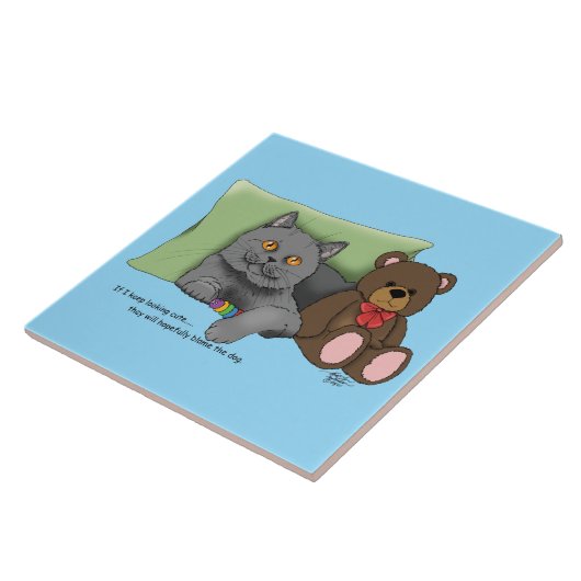 Grijze Kat Teddy Bear Tegeltje (Zijkant)