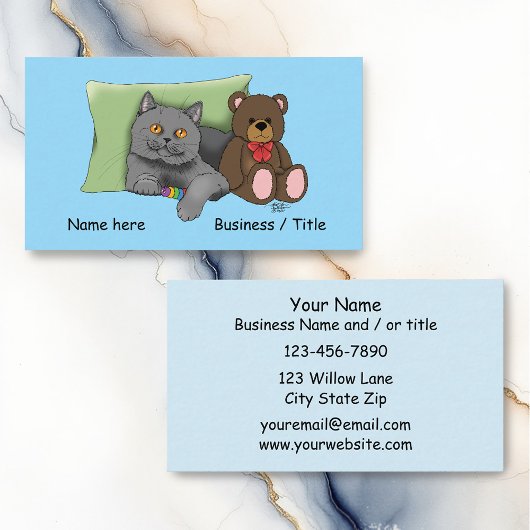 Grijze Kat Teddy Bear Visitekaartje